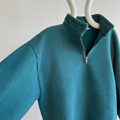 1980s Dark Blue Green 1/4 Zip Super Sweats by Jerzees Sweatshirt