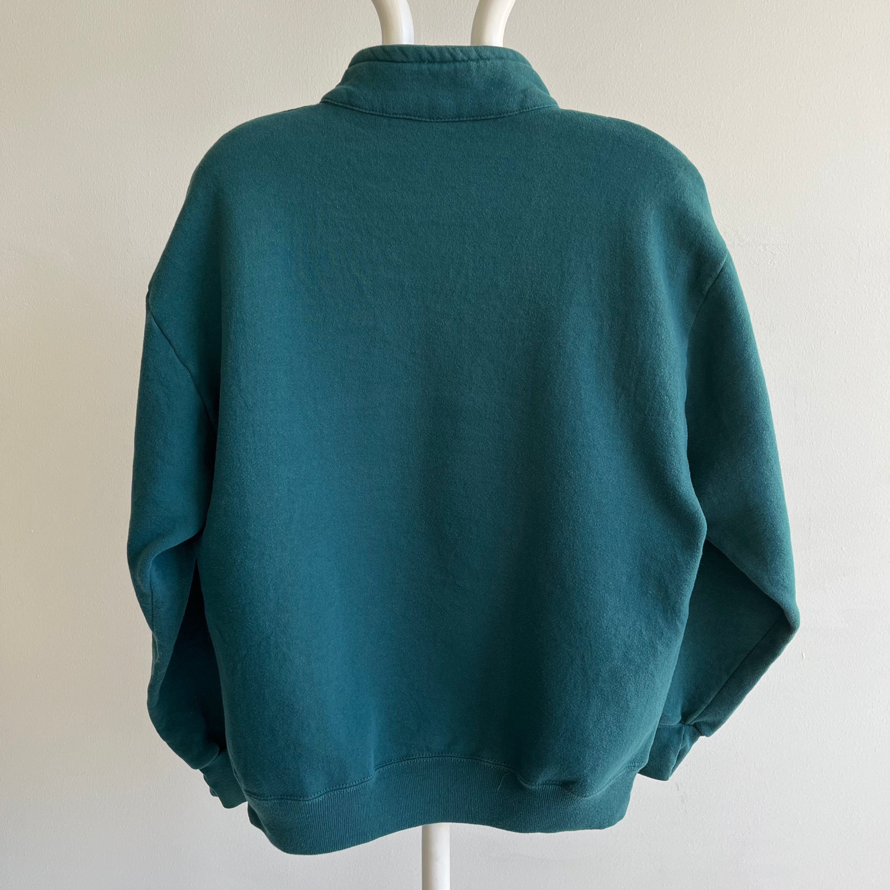 1980s Dark Blue Green 1/4 Zip Super Sweats by Jerzees Sweatshirt