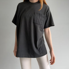 1980/90s Sun Faded Blank Black Pocket T-Shirt by BVD