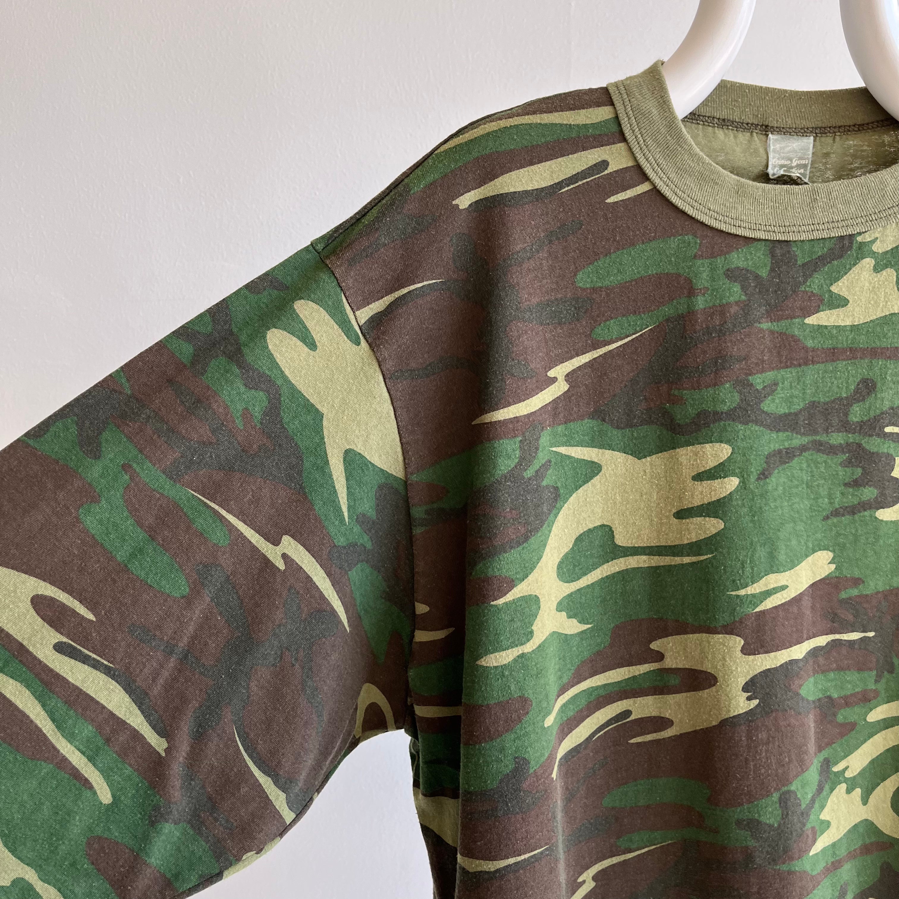 T-shirt carré à manches longues et camouflage léger des années 1980