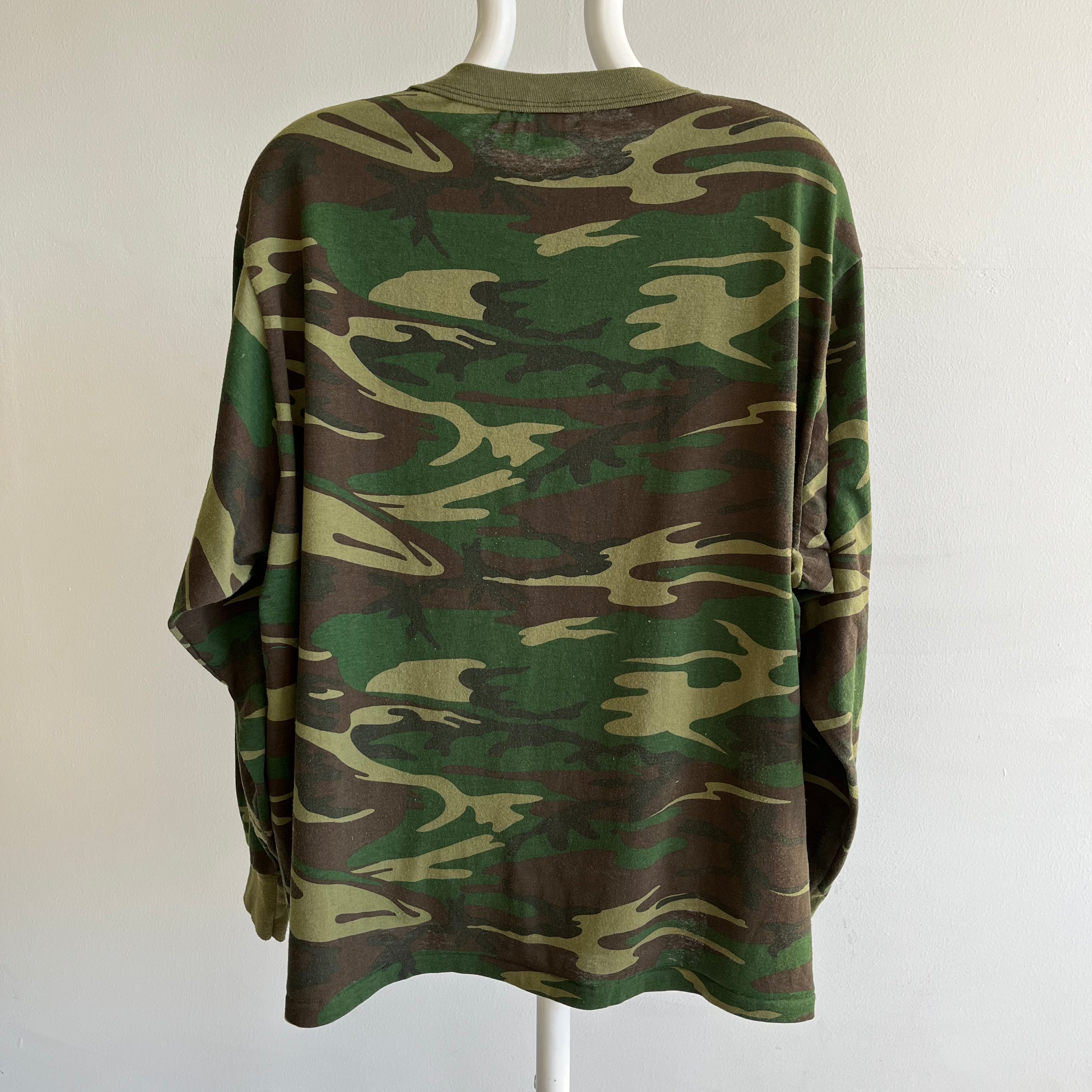 T-shirt carré à manches longues et camouflage léger des années 1980