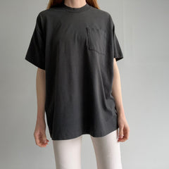 1980/90s Sun Faded Blank Black Pocket T-Shirt by BVD
