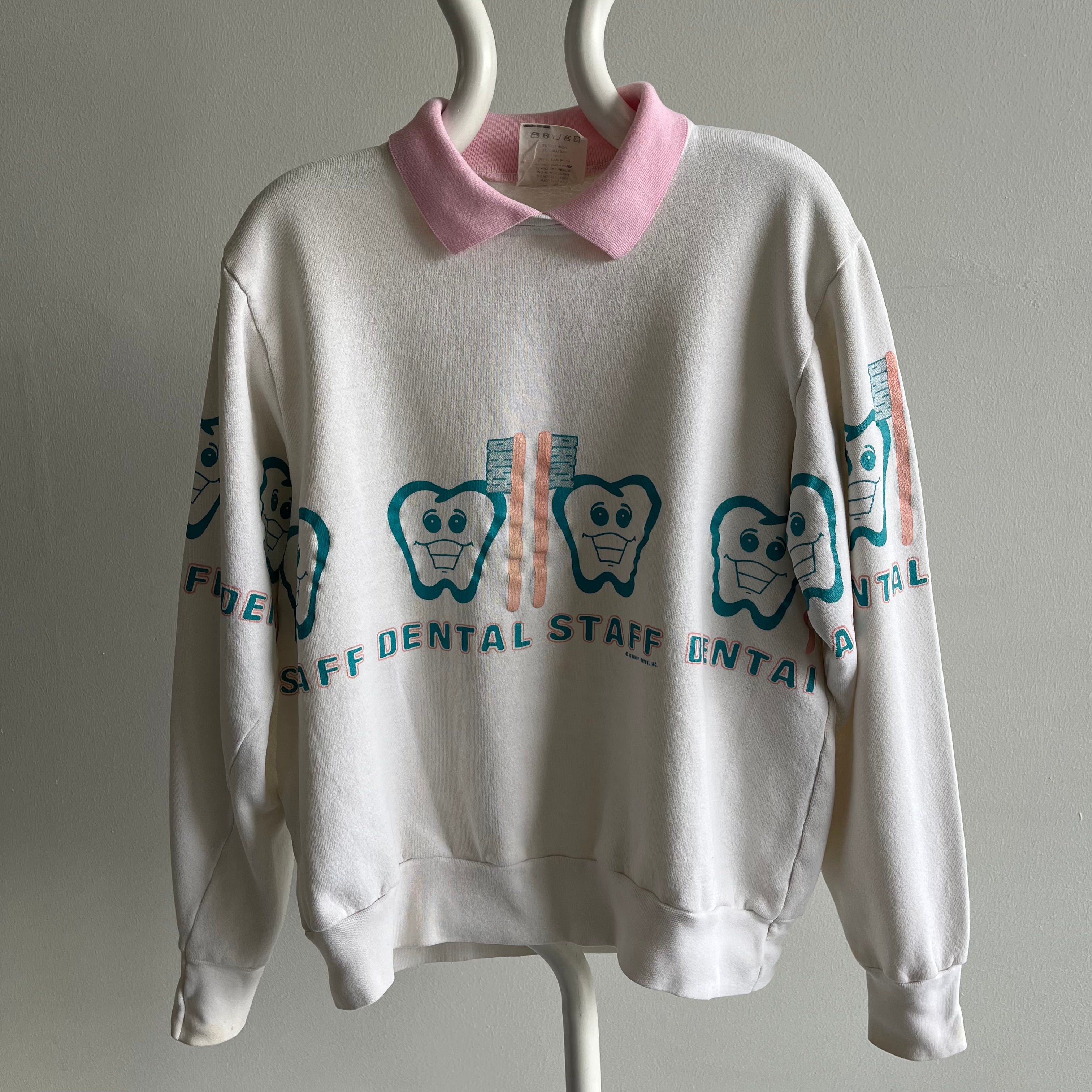 1980s Dental Staff Builtin Collar Sweatshirt - WOWZA