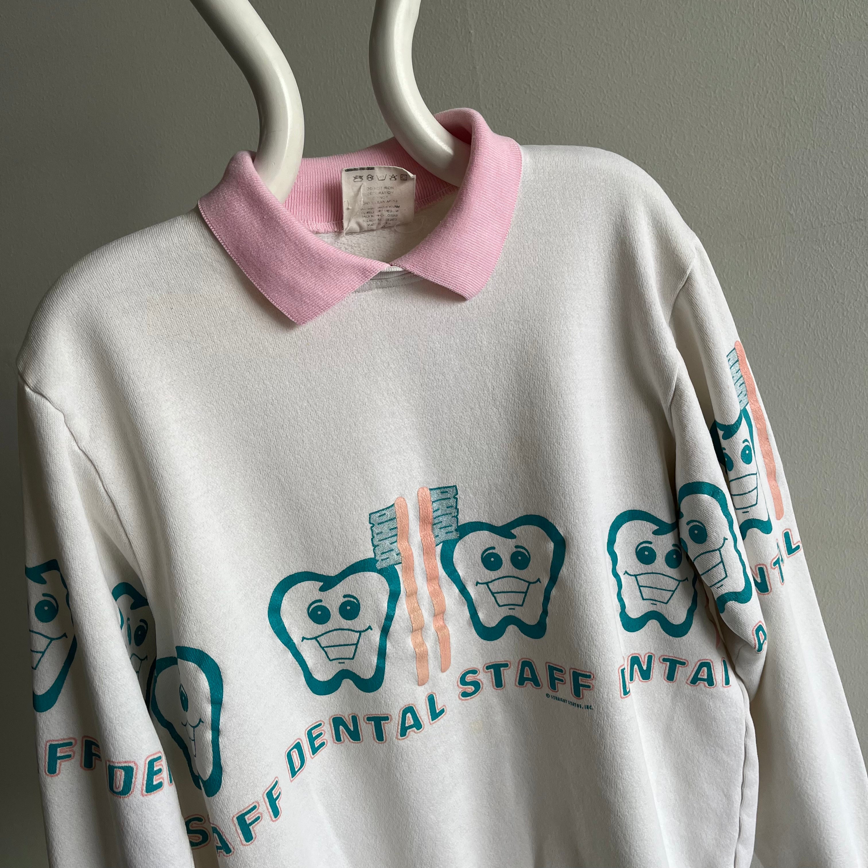 1980s Dental Staff Builtin Collar Sweatshirt - WOWZA