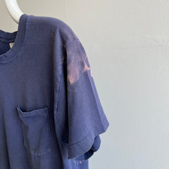 1980s RAD!!!  TRASHED Bleach Stained Blank Navy Pocket T-Shirt