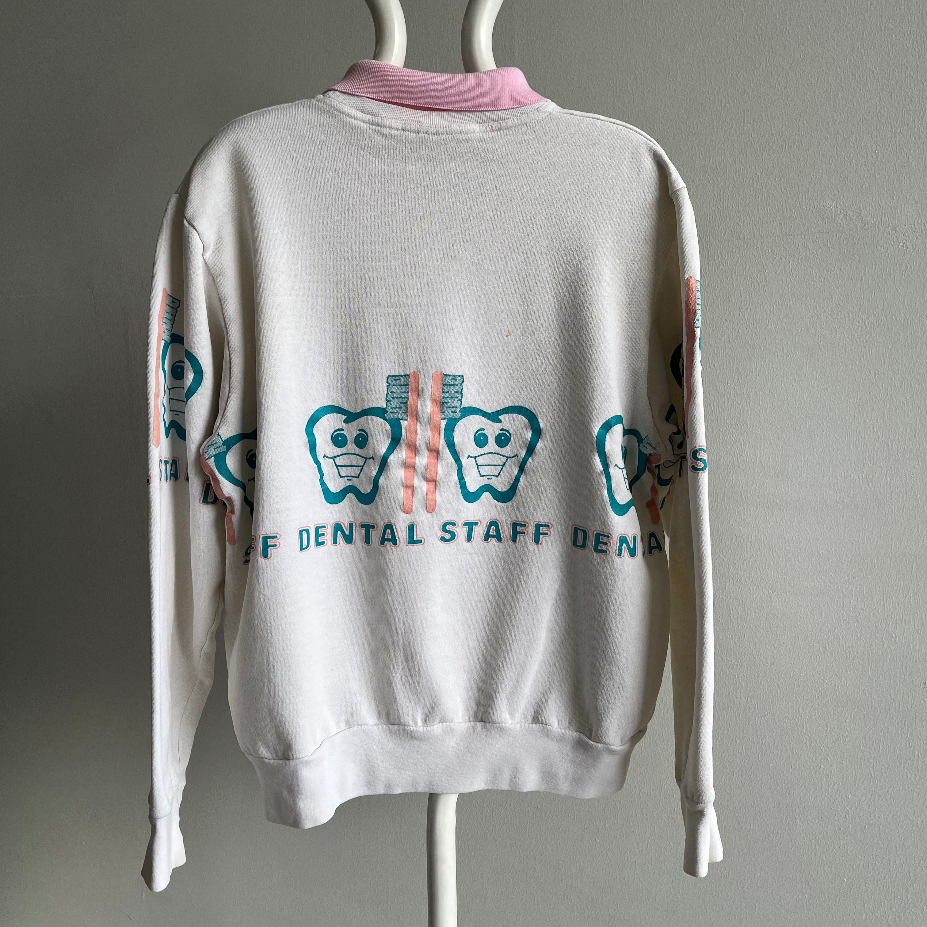 1980s Dental Staff Builtin Collar Sweatshirt - WOWZA