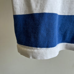 GG 1980s Blue and WHite Striped USA Made Polo T-Shirt