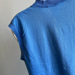 1980s Perfectly Tattered Sky Blue Pocket Muscle Tank - Dream Boat!