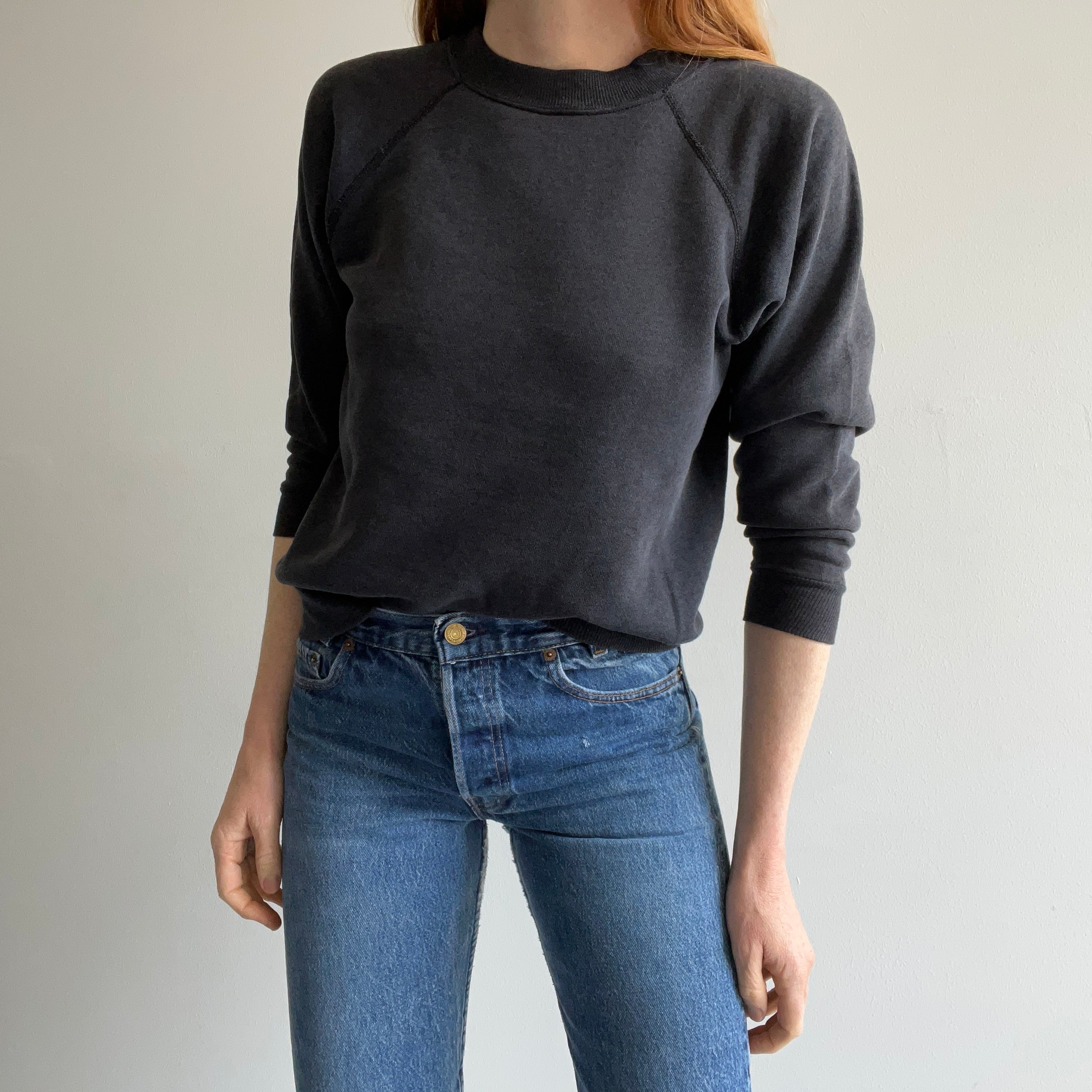 1980s Blank Faded Black Raglan by Hanes Her Way - A Must Have (IMO)