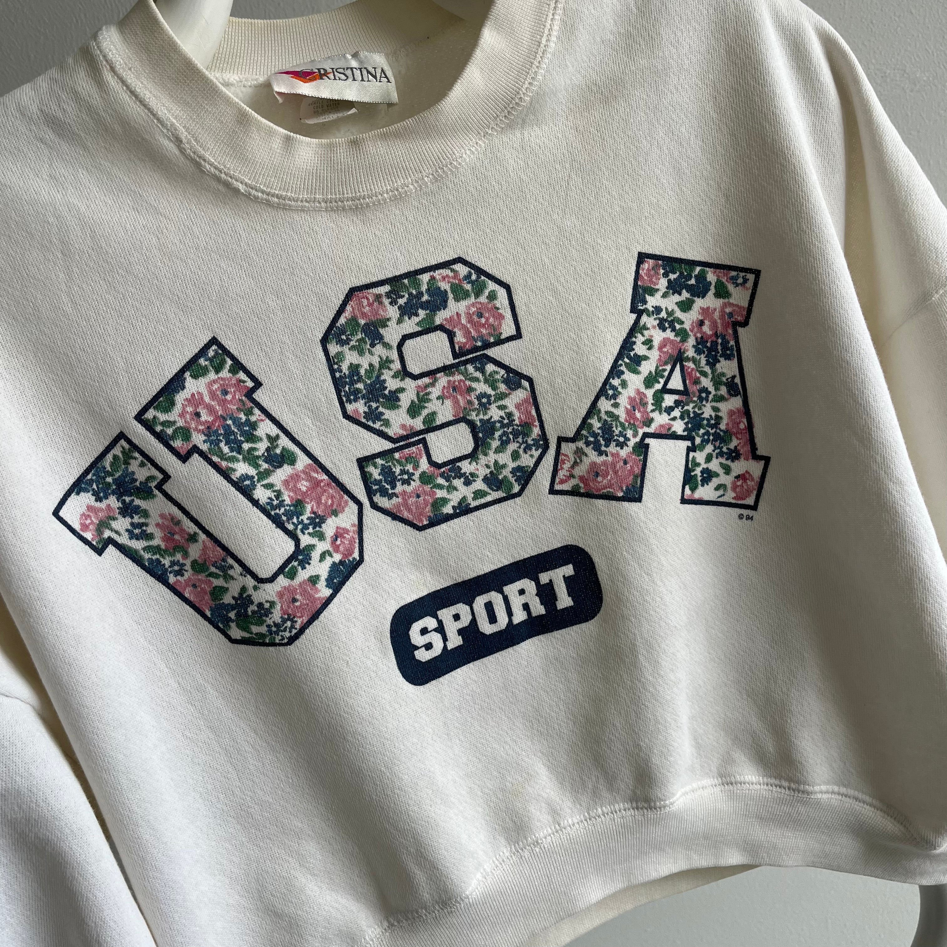 1994 Sweat-shirt court à fleurs USA