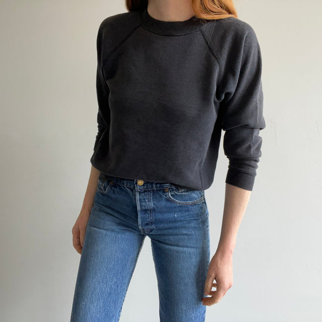 1980s Blank Faded Black Raglan by Hanes Her Way - A Must Have (IMO)