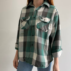 1990s Green and Black Watch Plaid Cotton Flannel by Five Brothers