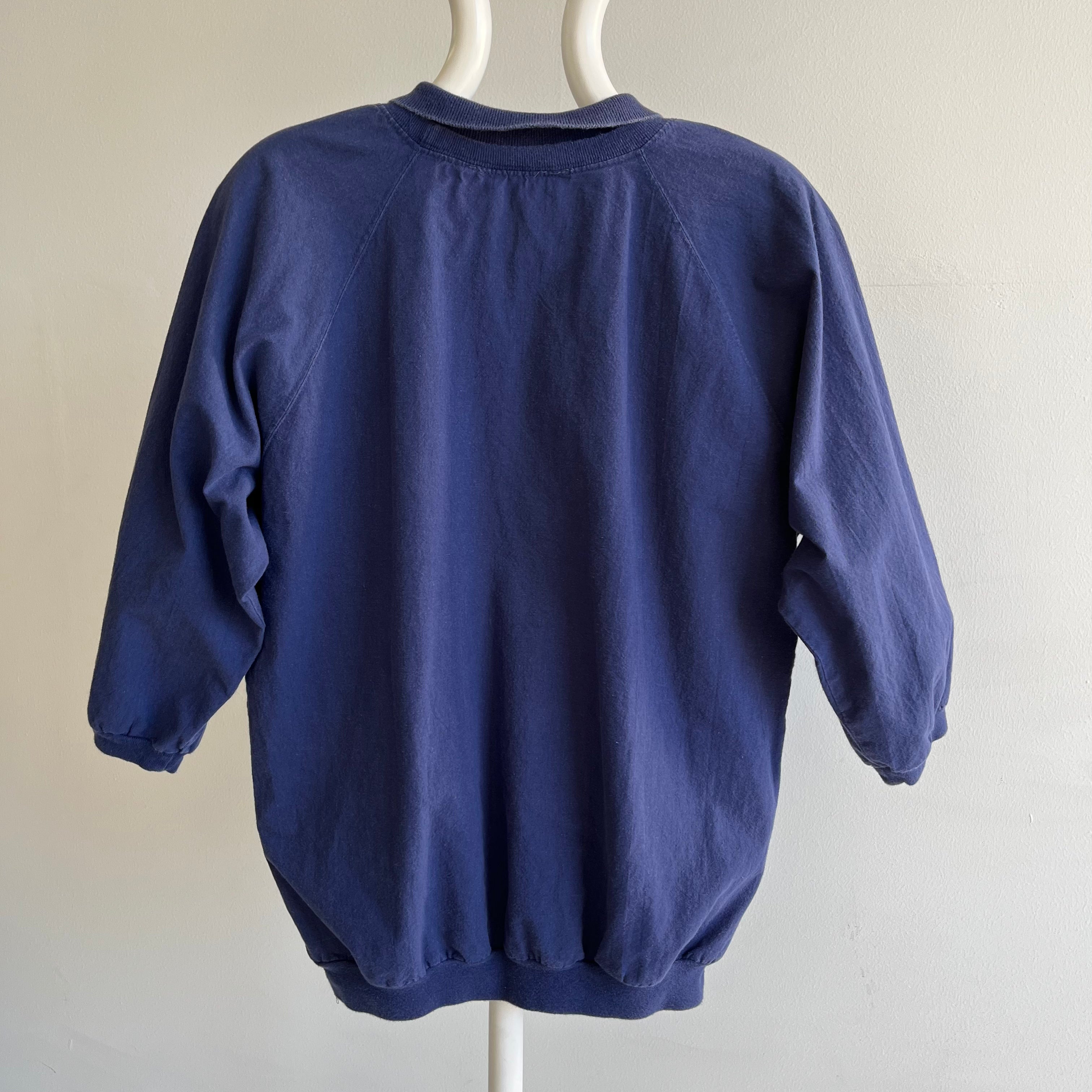 1980s Lightweight Cotton Collared 3/4 sleeve Blouse/Sweatshirt Cut/Shirt