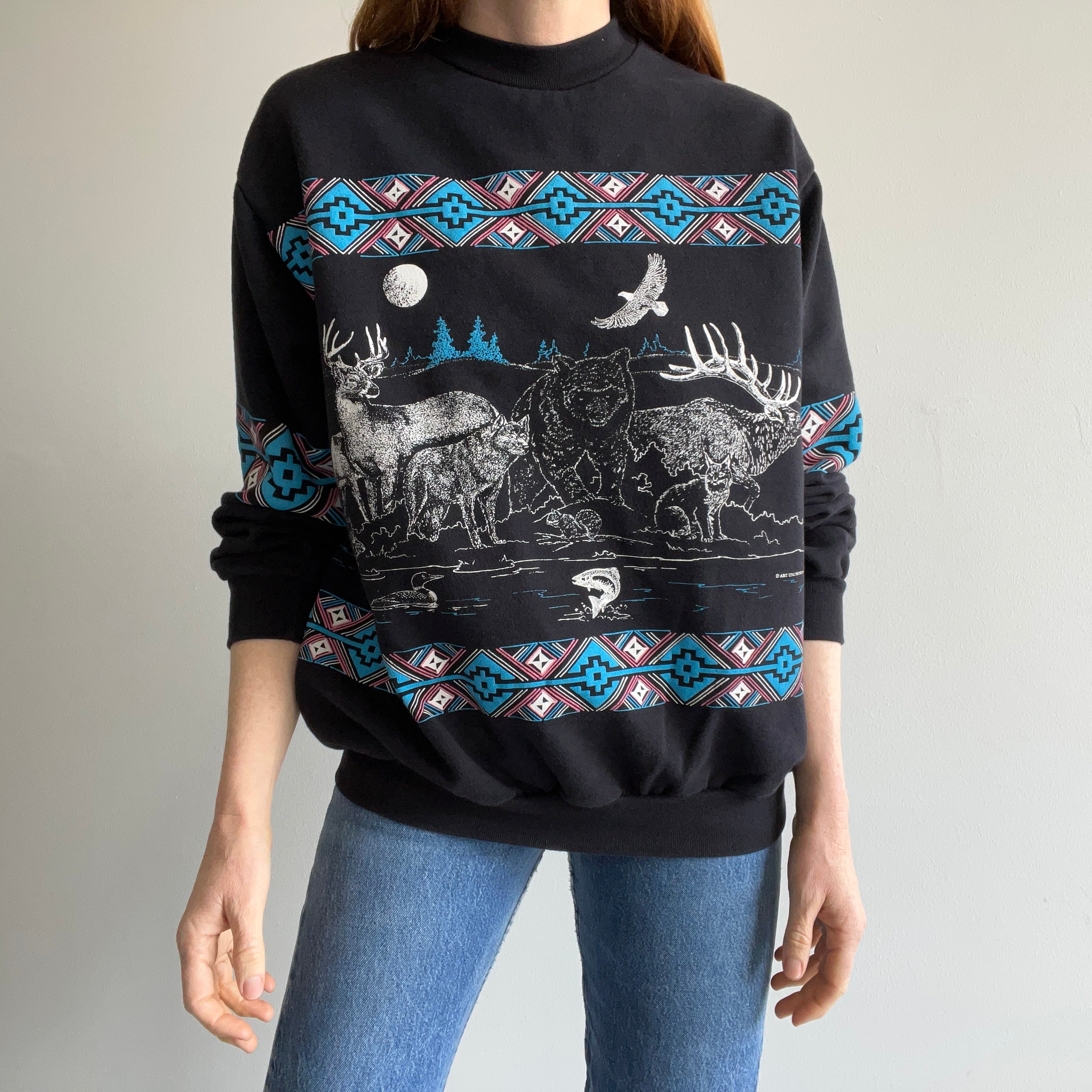 1990 OMG Animal Wrap Around Show Stopping Sweatshirt