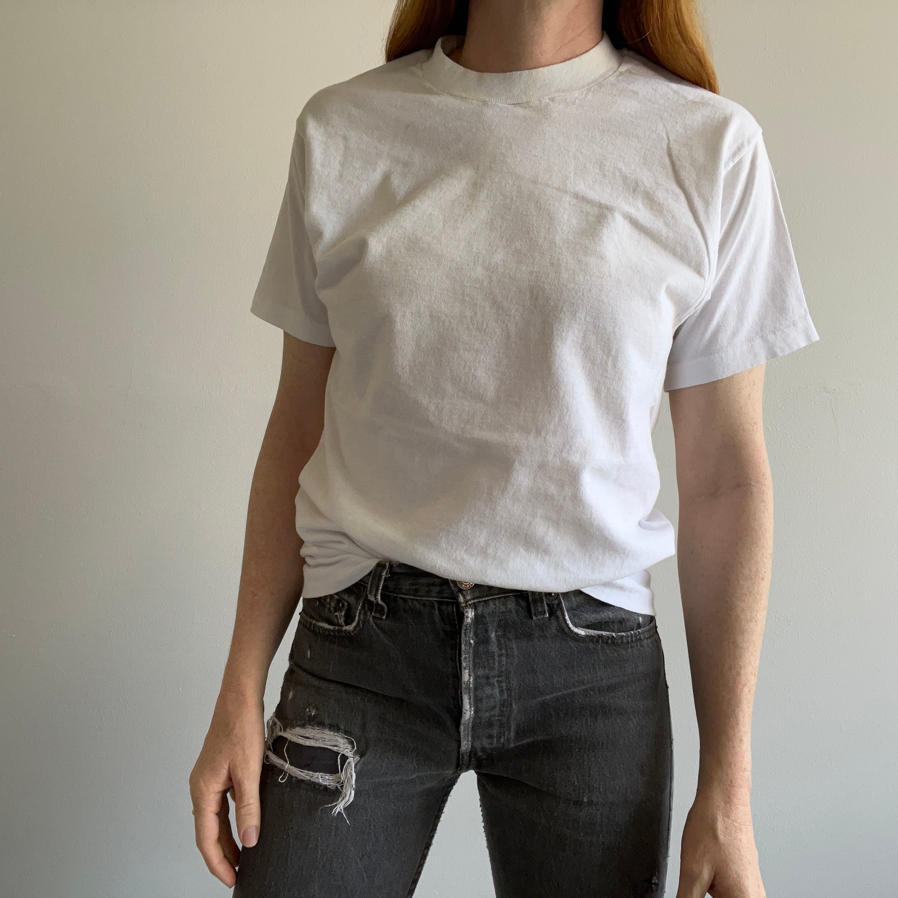 1980s Blank Aged White T-Shirt