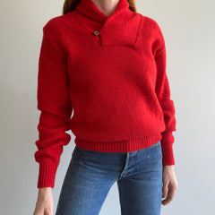 1970/80s Red Wool Blend Shawl Collared Sweater