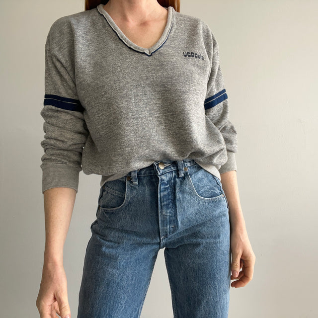 1970s UC Davis Double Stripe V-Neck Sweatshirt by Sportswear