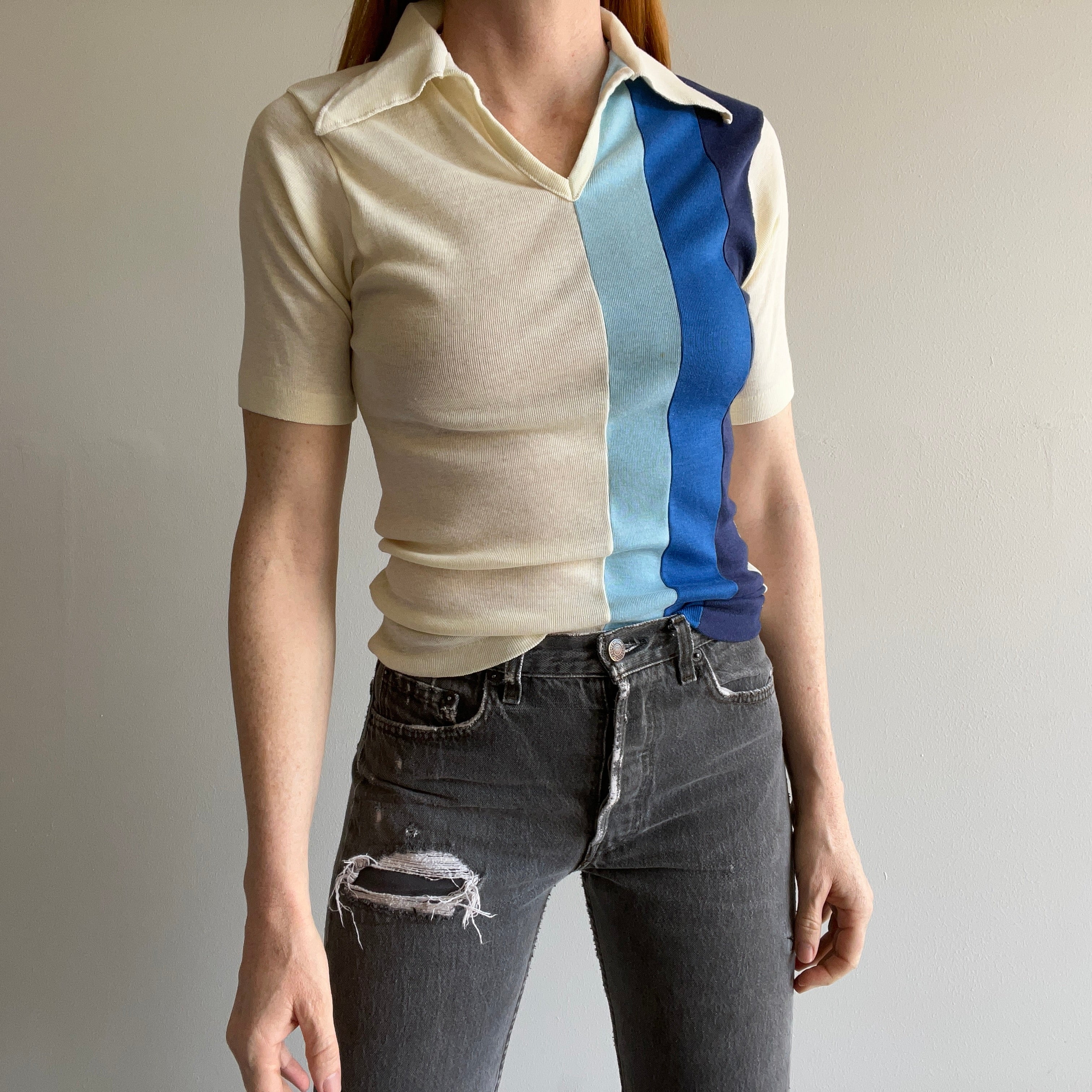 GG 1970s Triple Stripe Fitted Knit Shirt