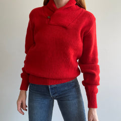 Pull à col châle en laine mélangée rouge des années 1970/80
