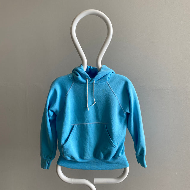 1980s Smaller Size Baby Blue Pullover Hoodie - YES!