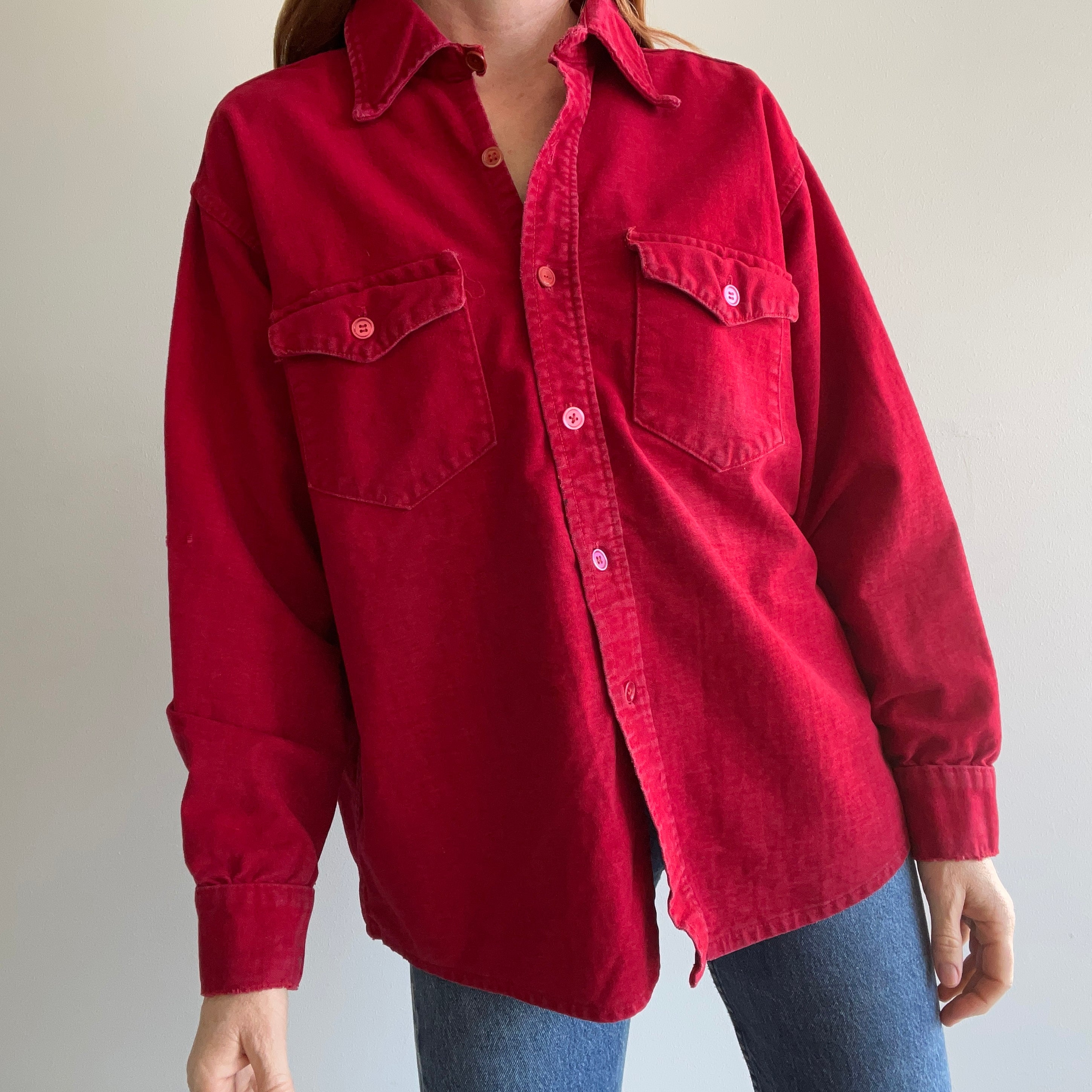 1970s Deep Red Moleskin Cotton Flannel by Frostbite - WOWOWOW