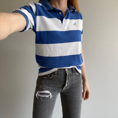 GG 1980s Blue and WHite Striped USA Made Polo T-Shirt