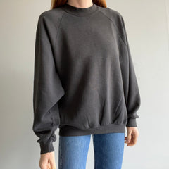 1980s Faded Blank Black Sweatshirt - Larger Size