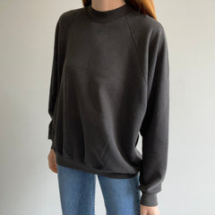 1980s Faded Blank Black Sweatshirt - Larger Size