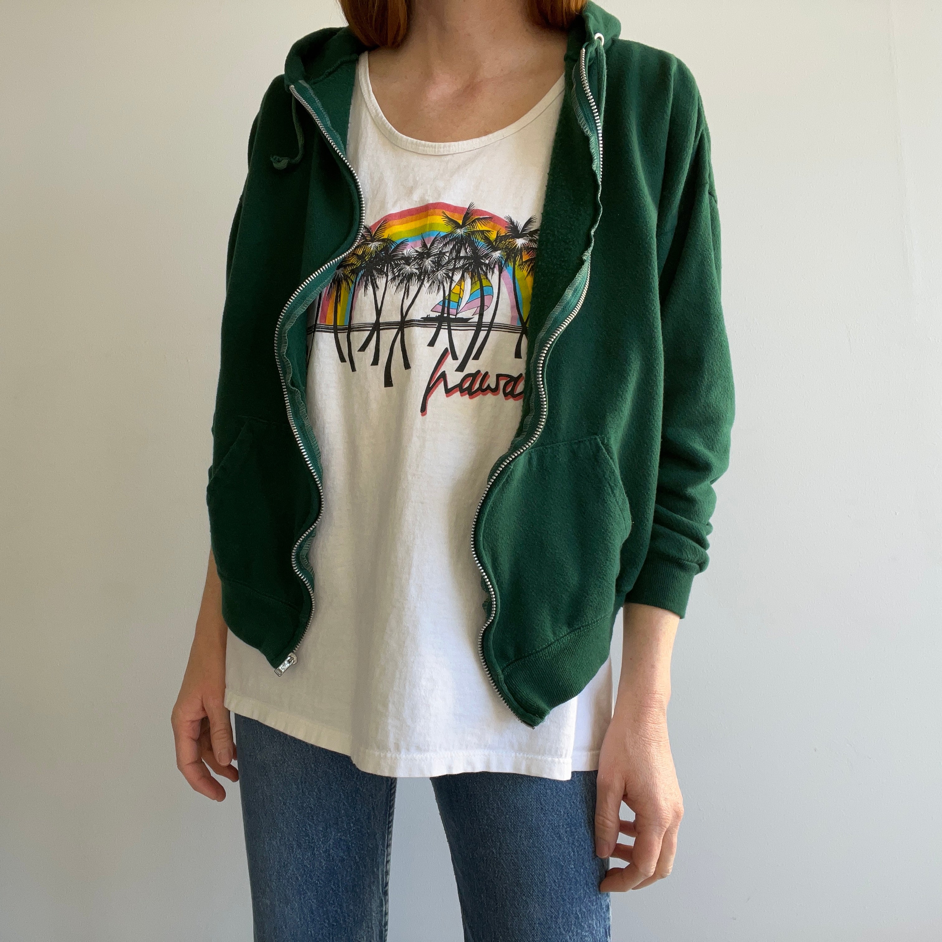 1980s Forest Green Zip Up Hoodie