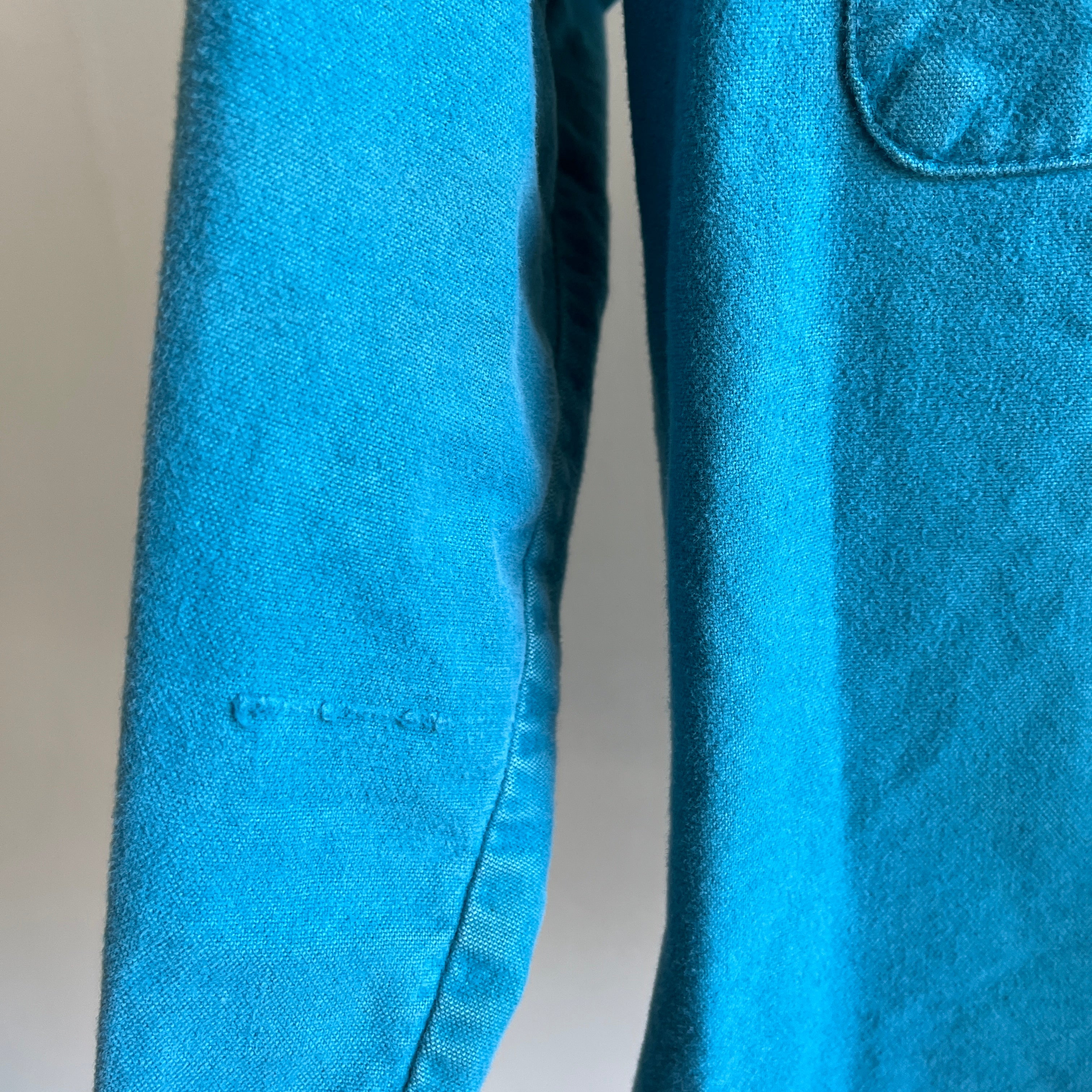 1980s Five Brothers Teal Heavy Cotton Moleskin Flannel