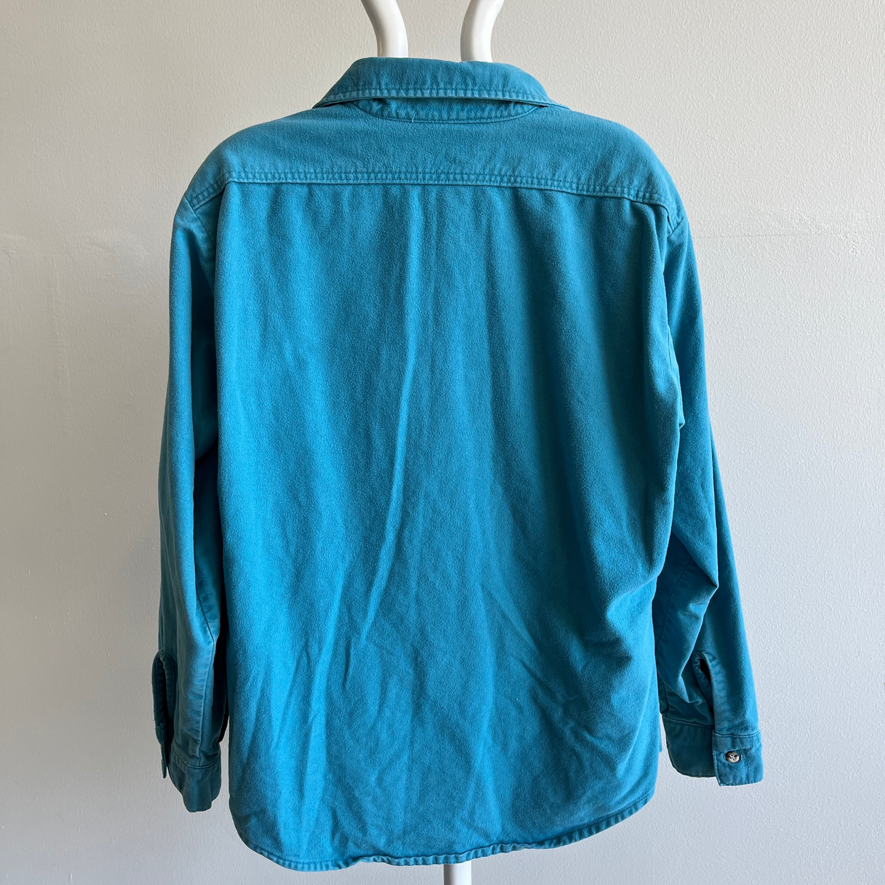 1980s Five Brothers Teal Heavy Cotton Moleskin Flannel