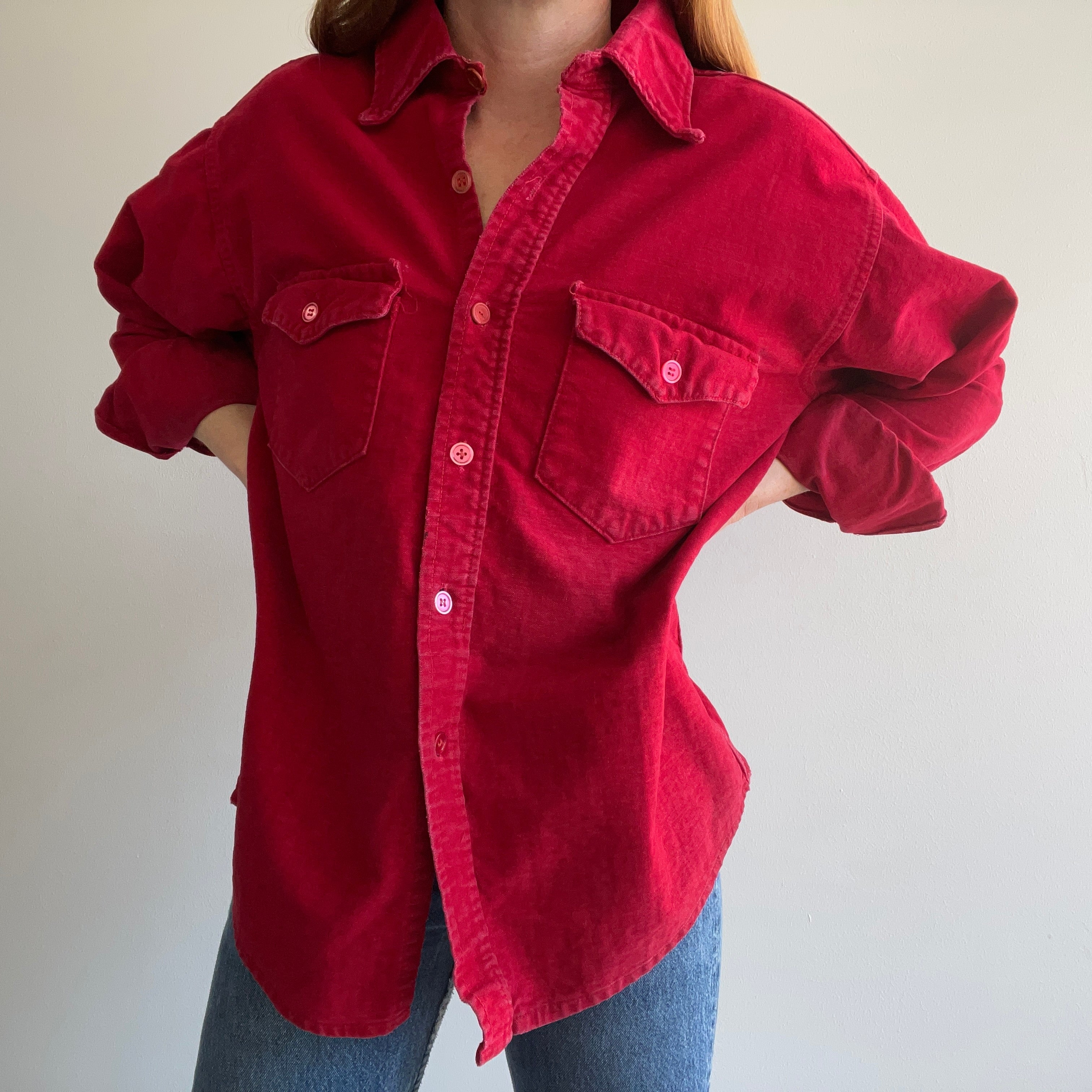 1970s Deep Red Moleskin Cotton Flannel by Frostbite - WOWOWOW