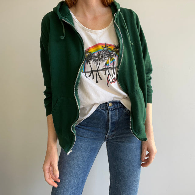 1980s Forest Green Zip Up Hoodie