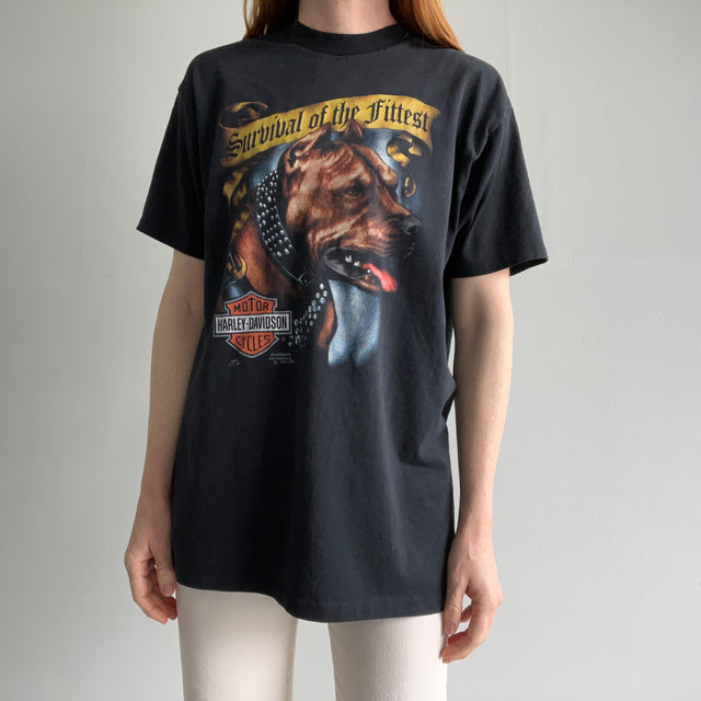 1991 Emblème 3D Survival of the Fittest - T-shirt Harley - À collectionner!