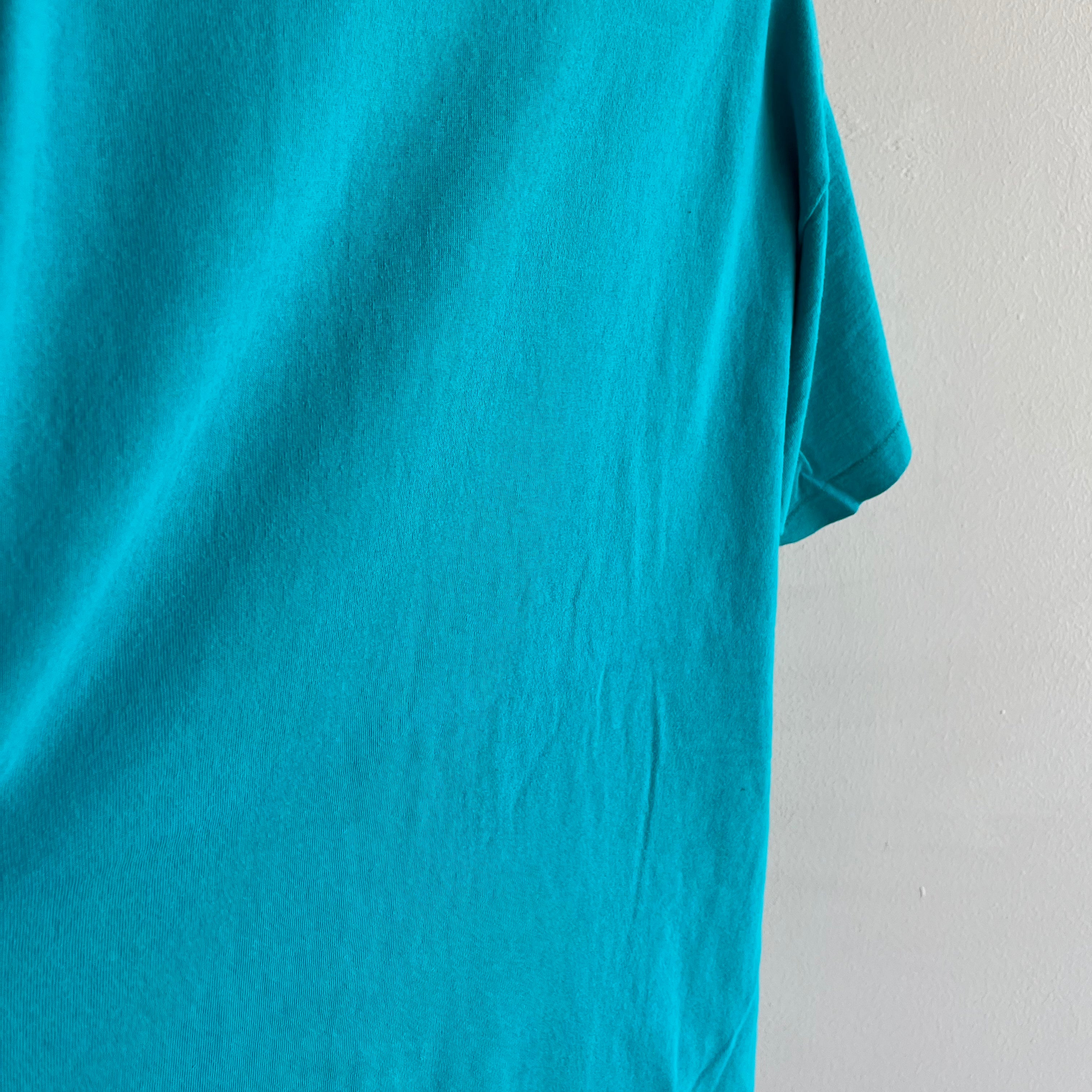 1990s Heavyweight Cotton Mock Neck Turquoise T-Shirt