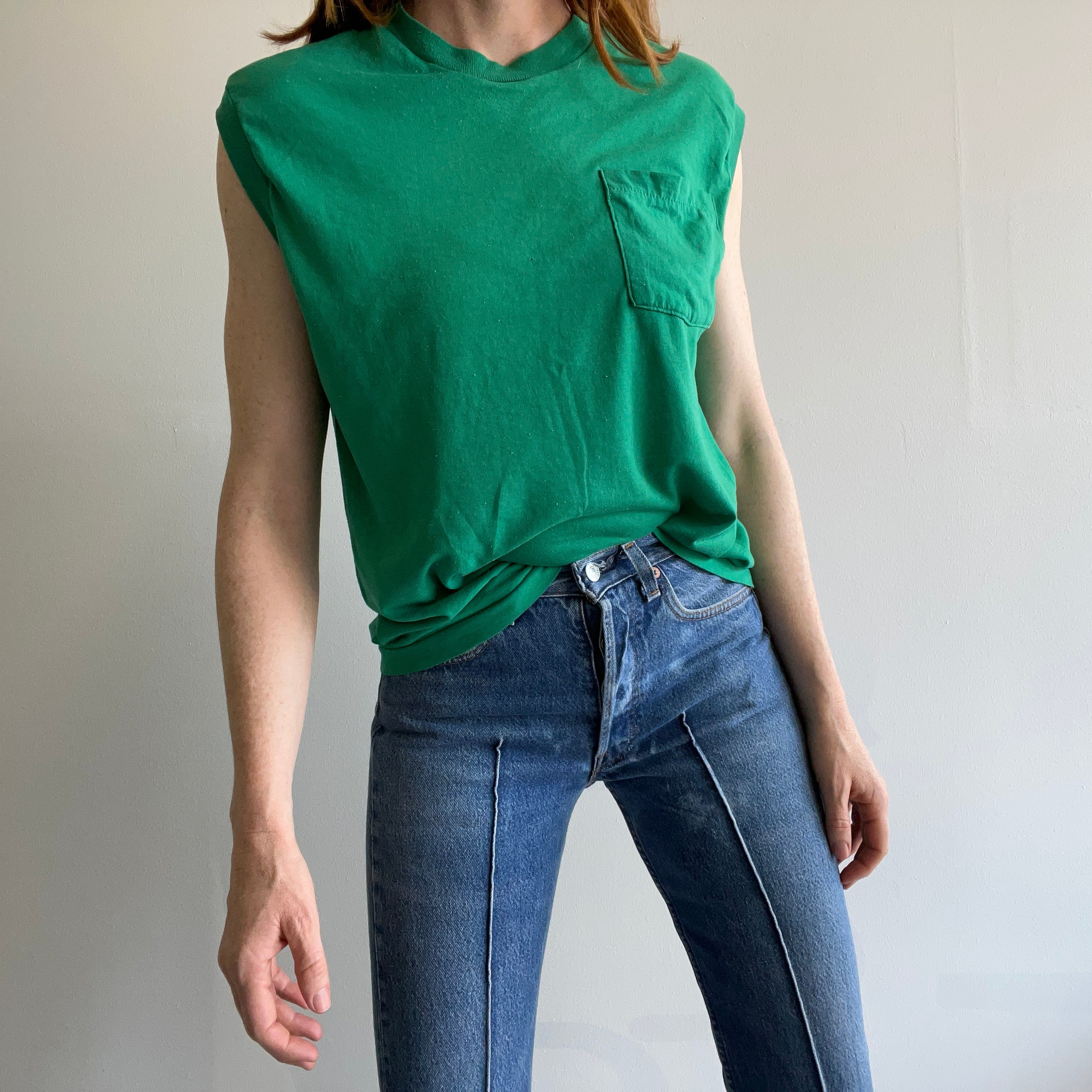 1980s Kelly Green Selvedge Pocket Muscle Tank