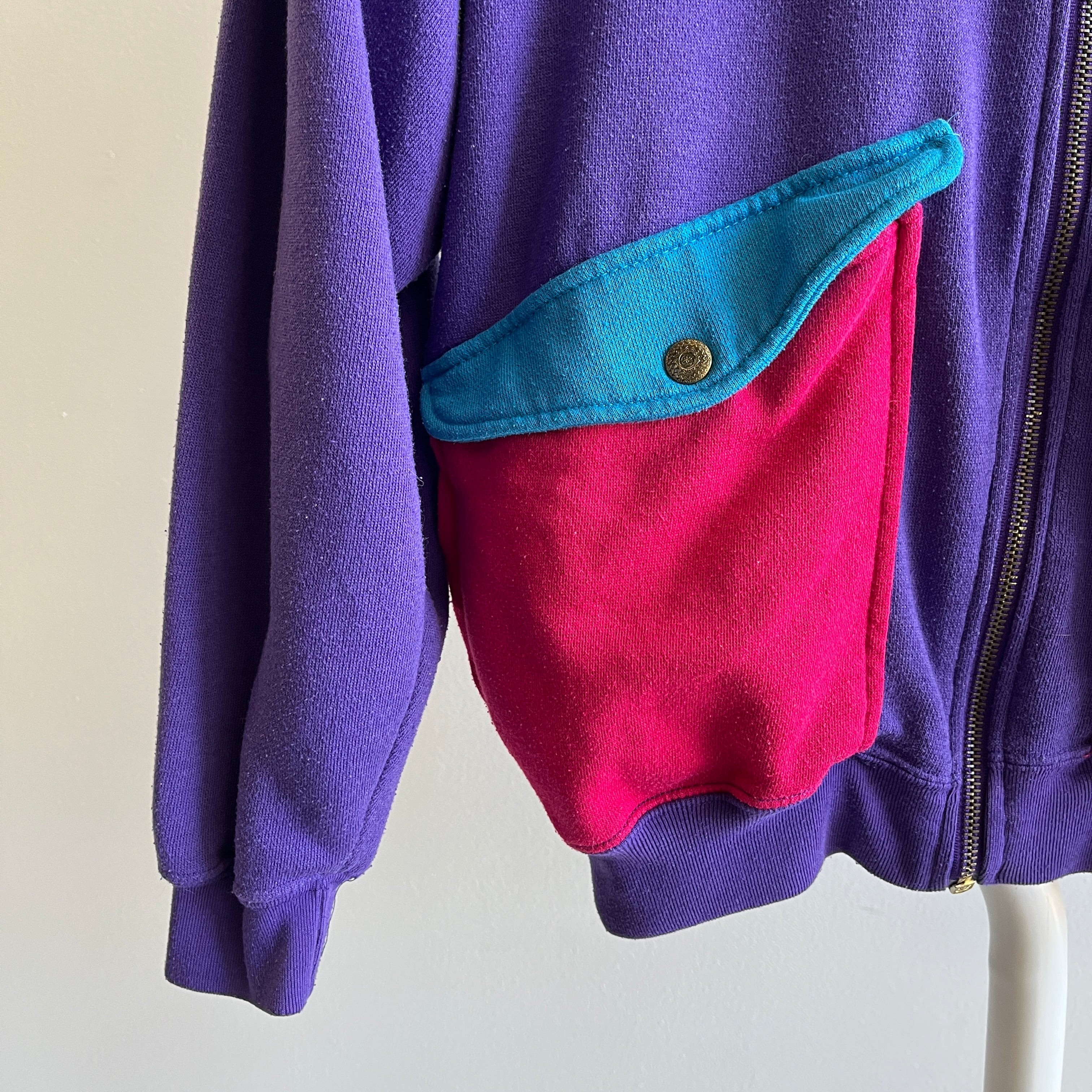 Sweat à capuche zippé avec bloc de couleurs ravissant des années 1980 - RAD !