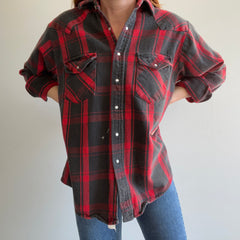 1980s Buffalo Plaid Cowboy Snap Front Flanelle