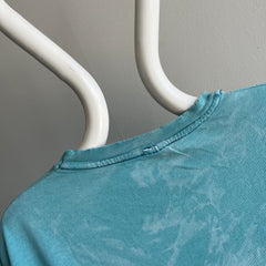 1990/2000s Bleach Stained and Tattered Teal Pocket T-Shirt