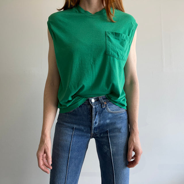 1980s Kelly Green Selvedge Pocket Muscle Tank