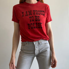 1970/80s I AM PROUD TO BE POLISH Rolled Neck T-Shirt - With Stains