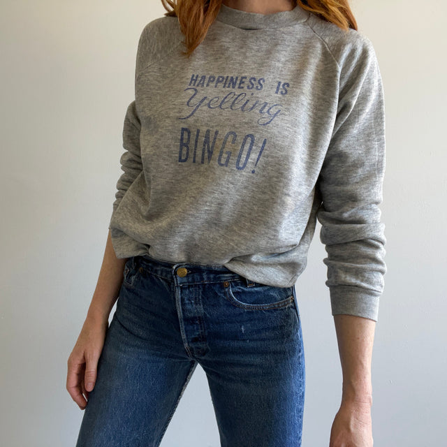 1970/80s "Happiness is Yelling Bingo" Stained Sweatshirt