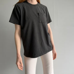1980s FOTL Faded Blank Black Pocket T-Shirt - Single Stitch