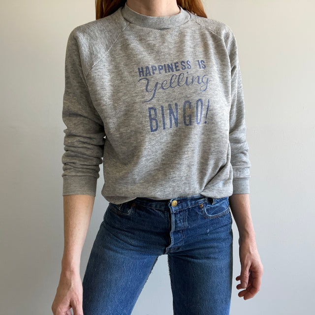 1970/80s "Happiness is Yelling Bingo" Stained Sweatshirt