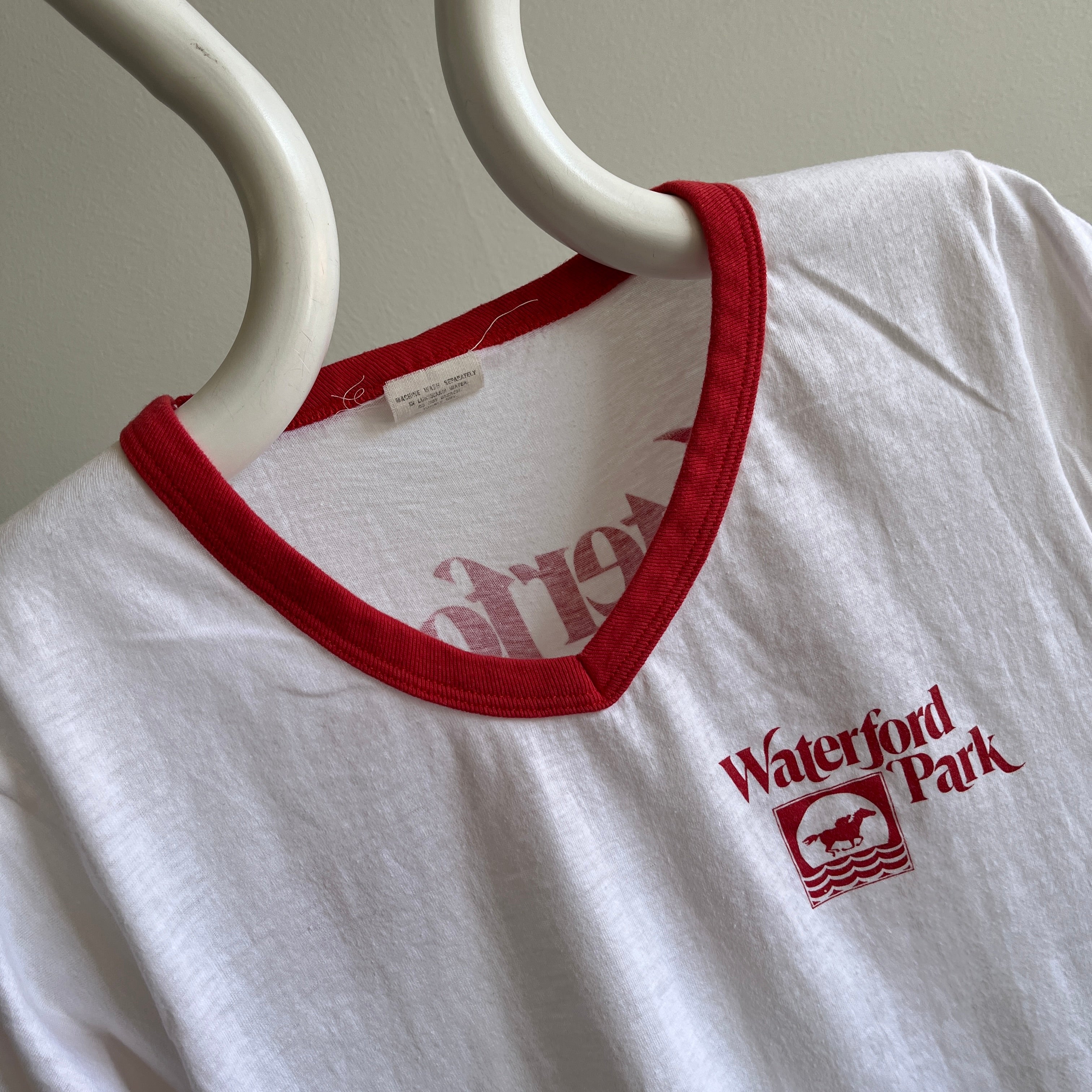1970s Waterford Park Racetrack V-Neck Ring T-Shirt