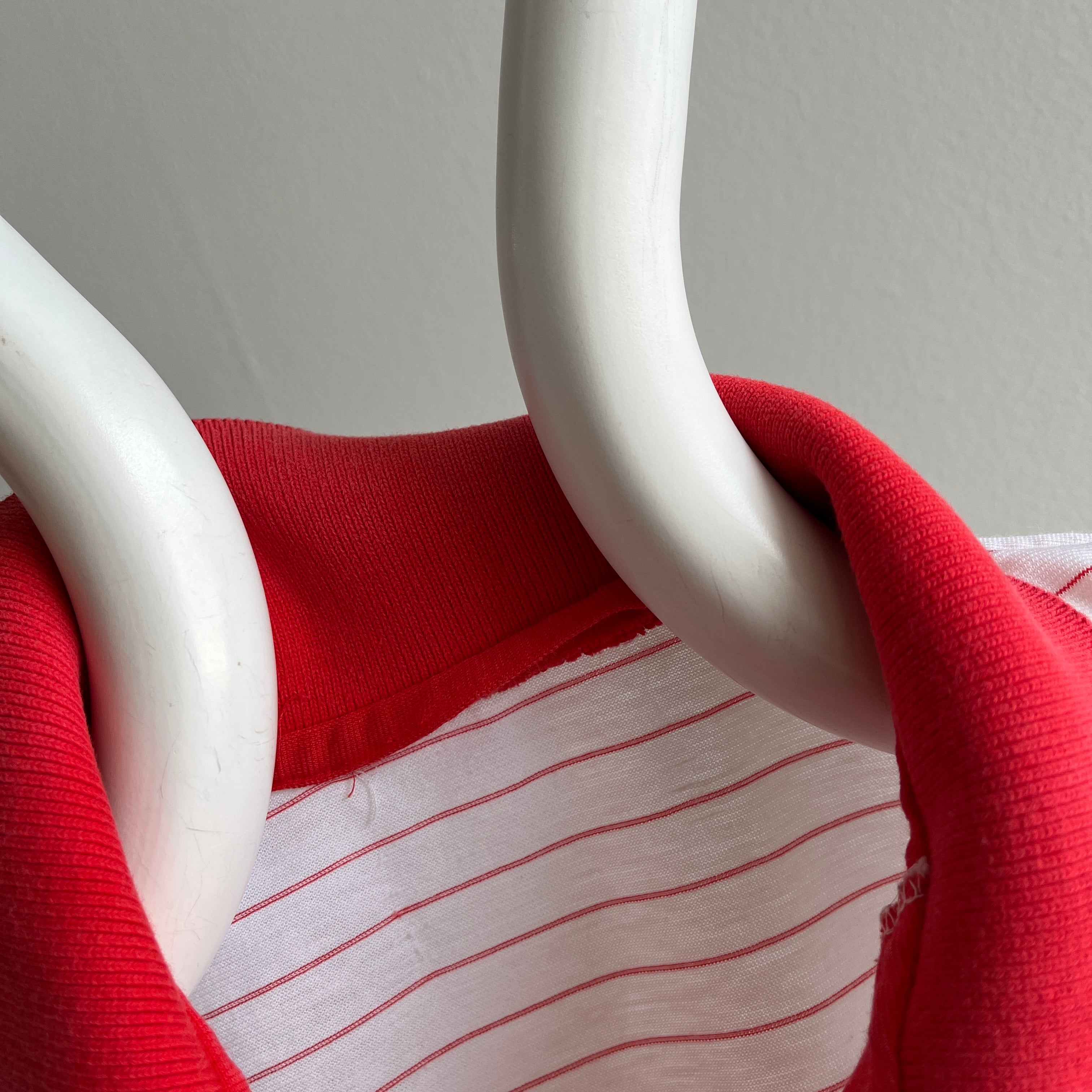 1980s Red and White Striped Polo T-Shirt