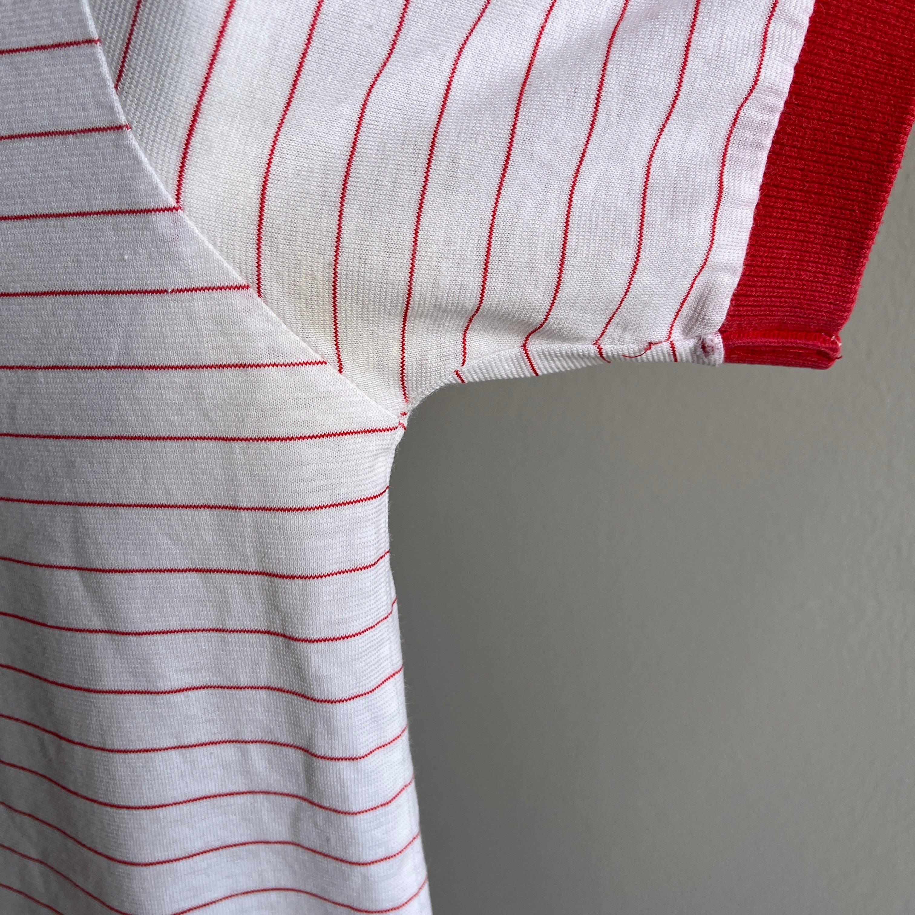 1980s Red and White Striped Polo T-Shirt