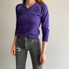 1980s New Old Stock (Never Worn) Purple V-Neck Sweatshirt