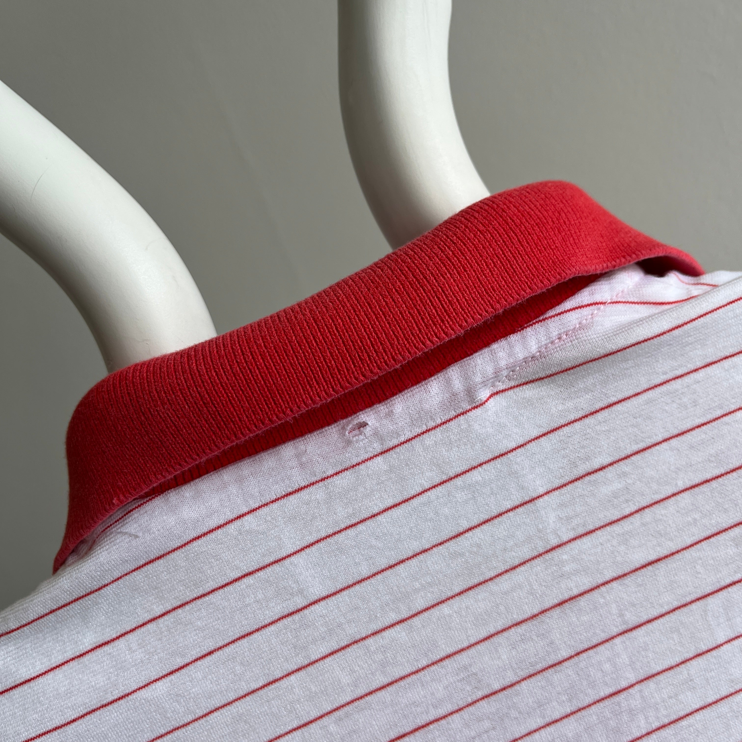 1980s Red and White Striped Polo T-Shirt