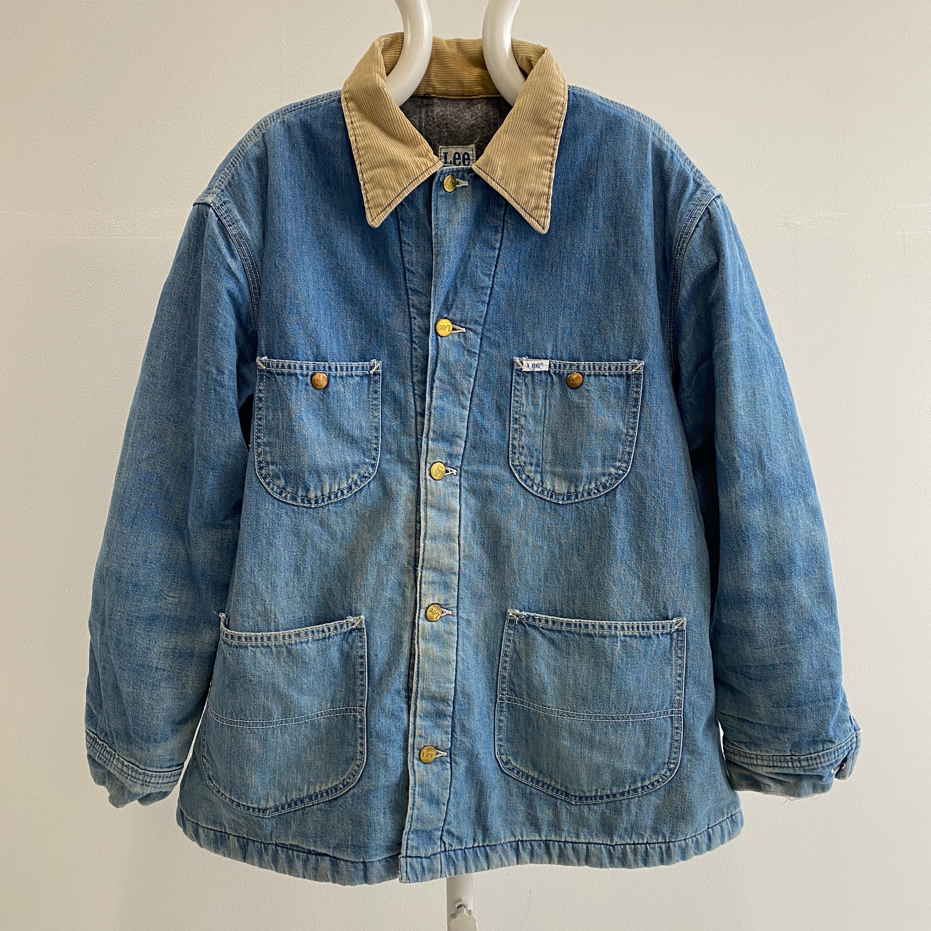 1970s Lee Brand Denim Blanket Lined Chore Coat with Corduroy Collar